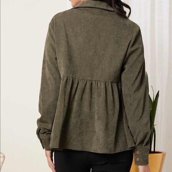 MATERNITY olive green corduroy button up shirt - Picture 2 of 3